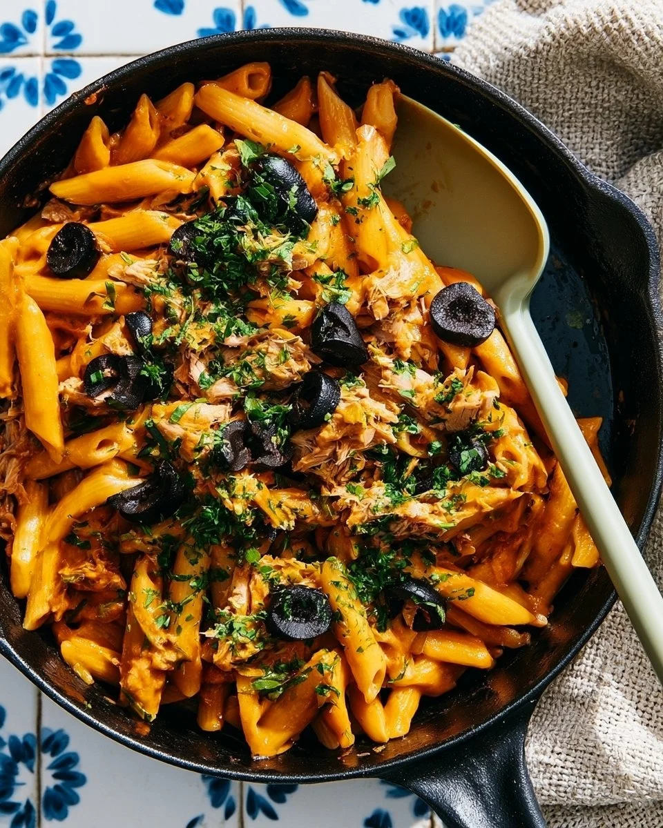 Schnelle Thunfisch Pasta mit frischen Zutaten und gewürzen.
