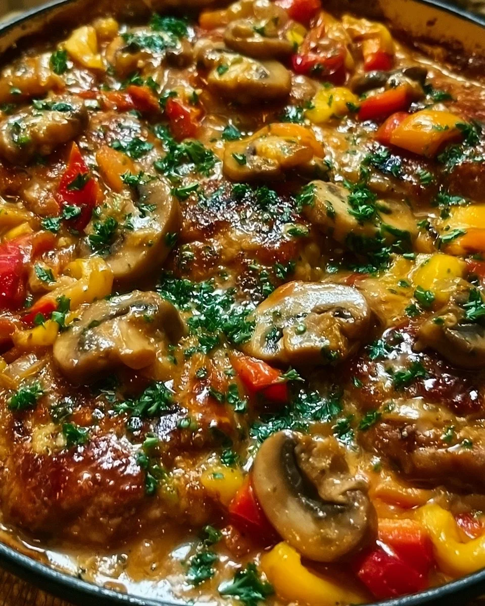 Schnitzeltopf mit zartem Fleisch und leckerer Sauce in einer Schüssel.