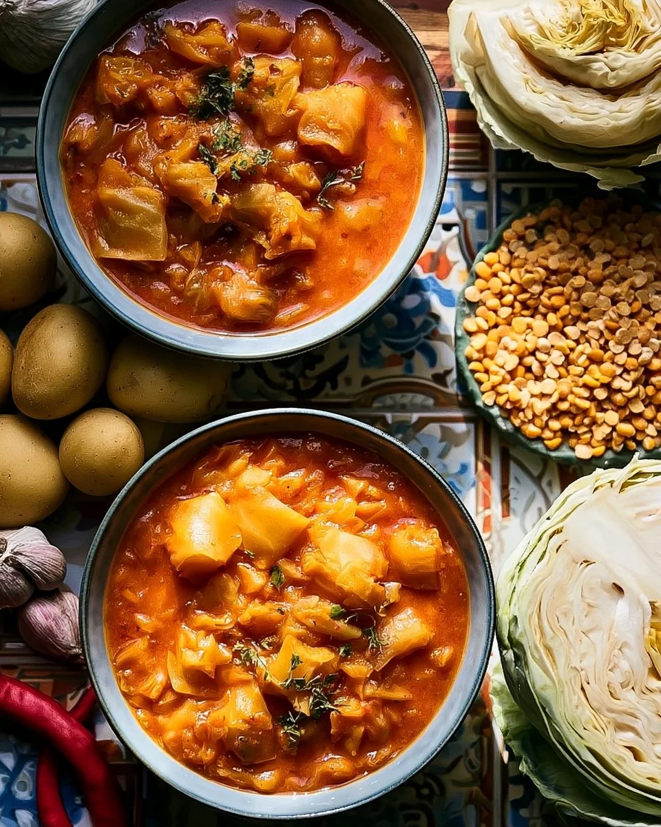 Leckeres Spitzkohl Curry im Teller angerichtet mit frischen Zutaten