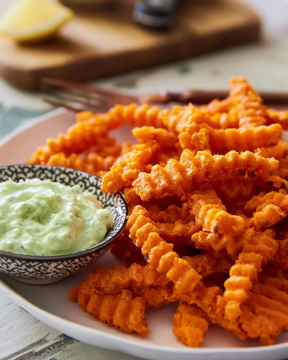 Knusprige Sweet Potato Fries aus dem Air Fryer auf einem Teller serviert