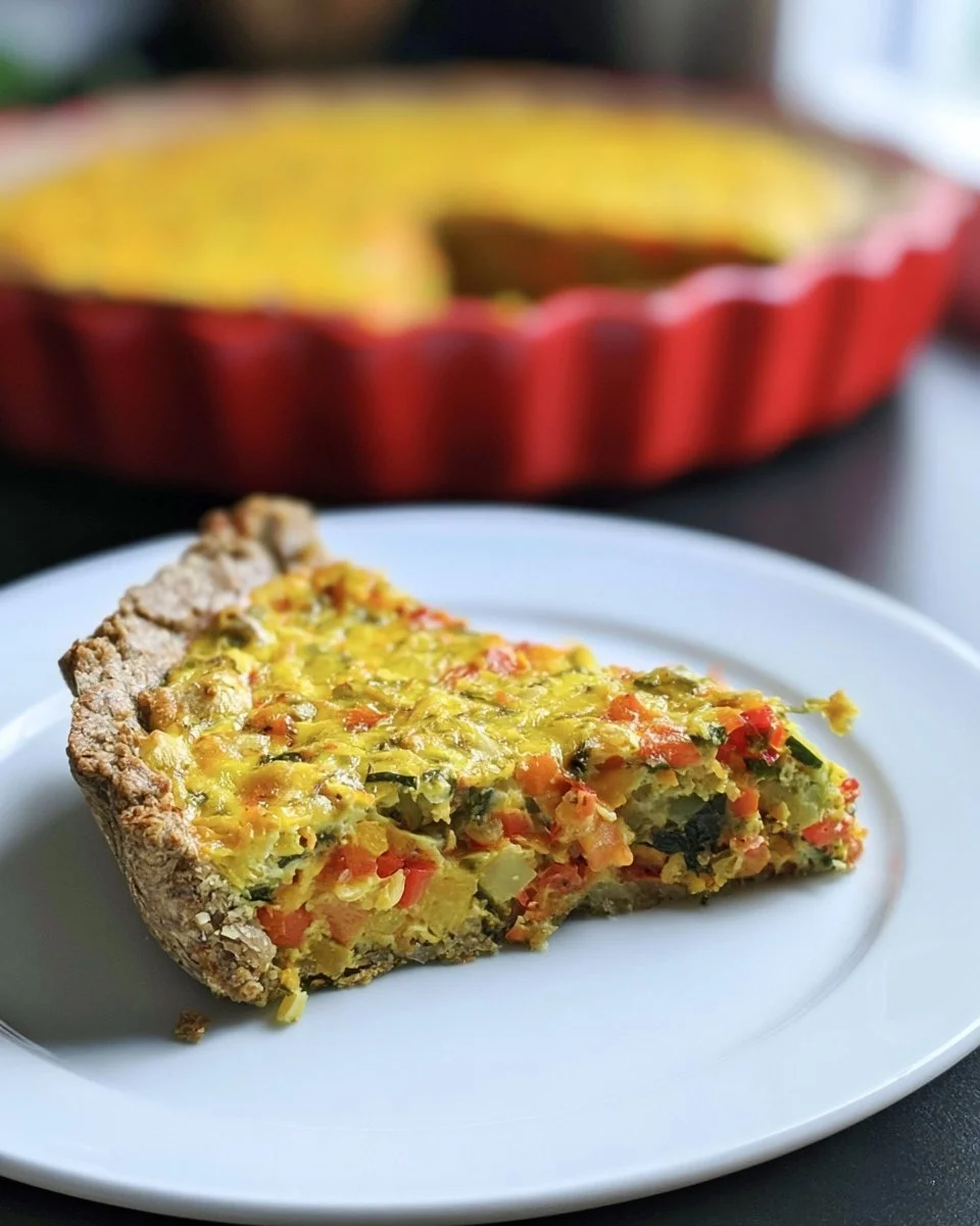 Vegane Gemüsequiche mit frischem Gemüse und köstlicher Füllung