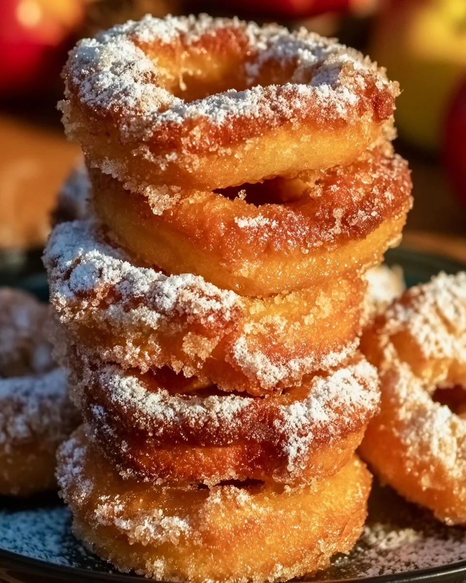 Gebackene Apfelringe aus der Heißluftfritteuse auf einem Teller