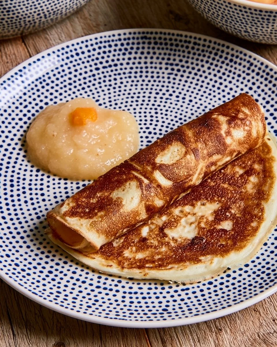 Leckere Buttermilchpfannkuchen im Lausitzer Stil serviert mit frischen Früchten.