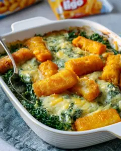 Fischstäbchenauflauf aus dem Ofen mit Käse überbacken