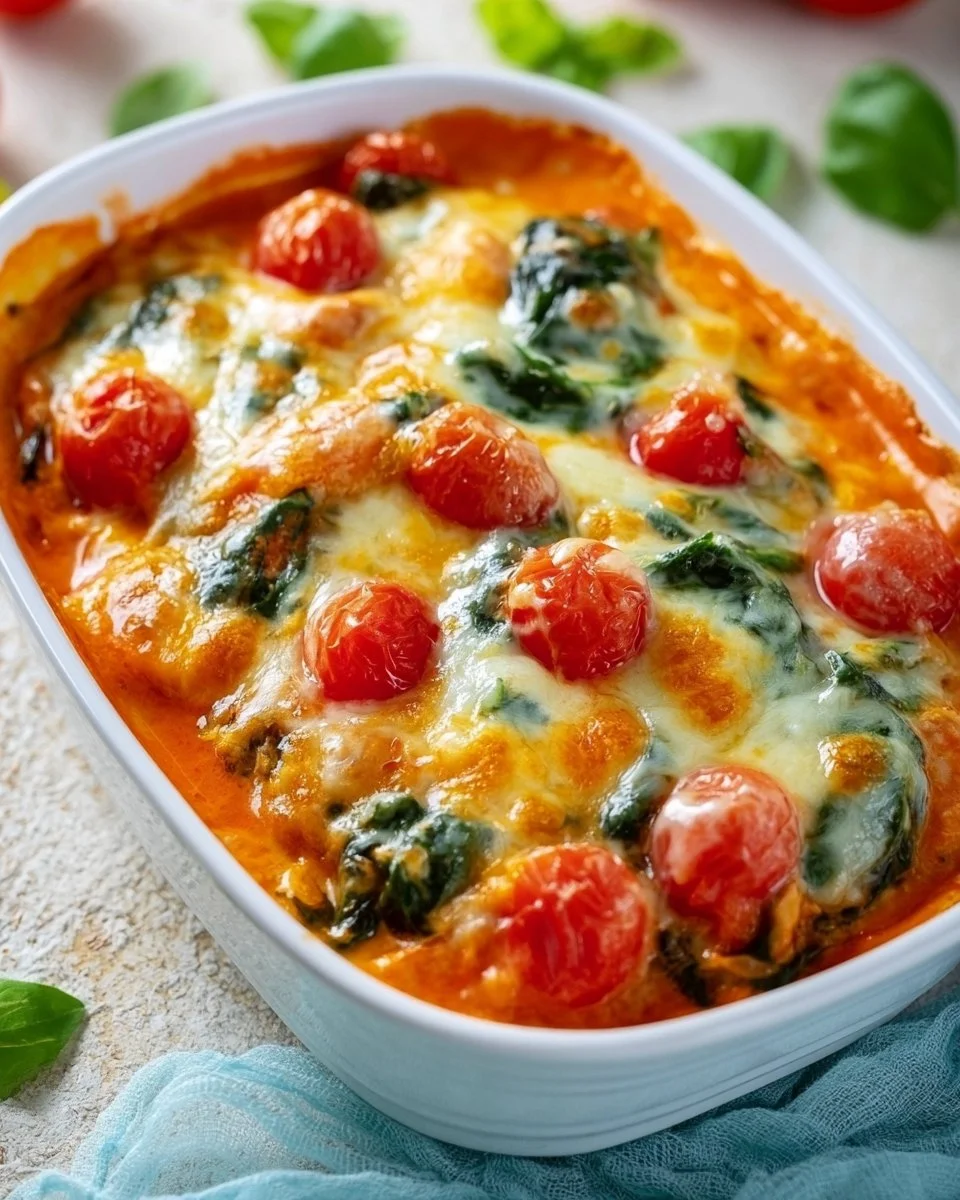 Gnocchi Spinat Auflauf mit Käse überbacken und frischem Spinat