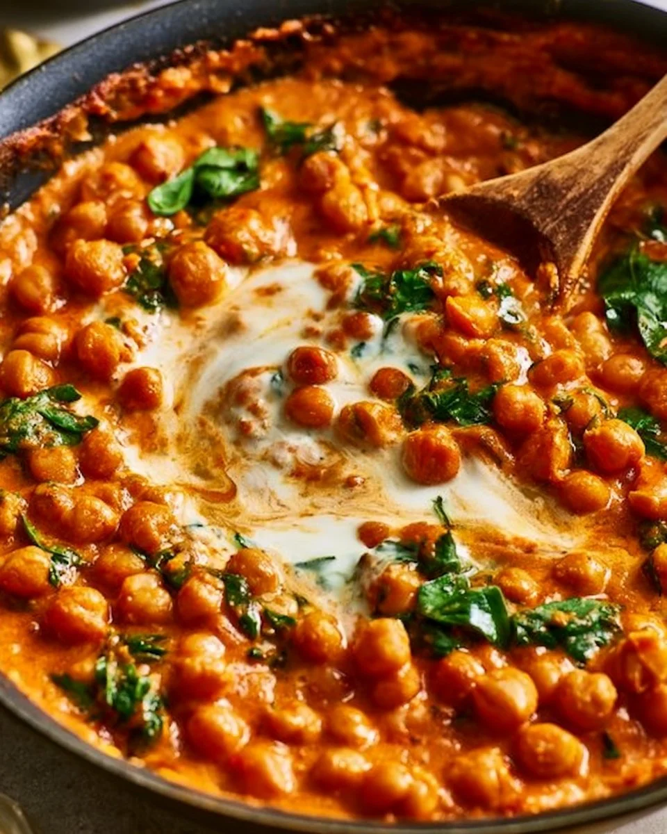 Schüssel mit würzigem Harissa Kichererbsen-Eintopf mit frischem Gemüse