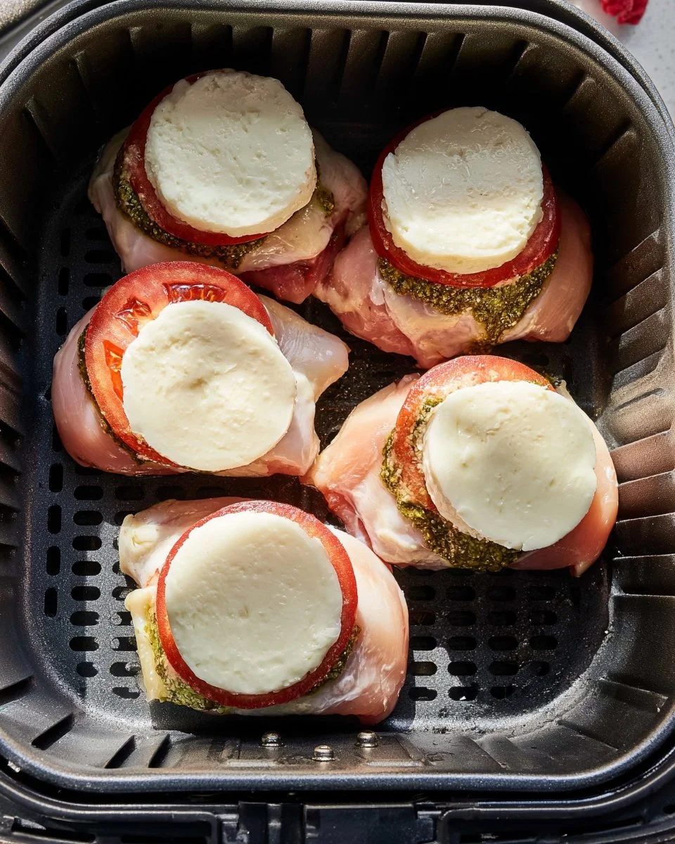 Hühnchen Schnitzel mit Tomate und Mozzarella aus der Heißluftfritteuse
