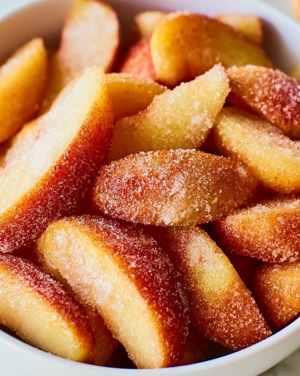 Knusprige Air Fryer Apfel-Pommes auf einem Teller serviert