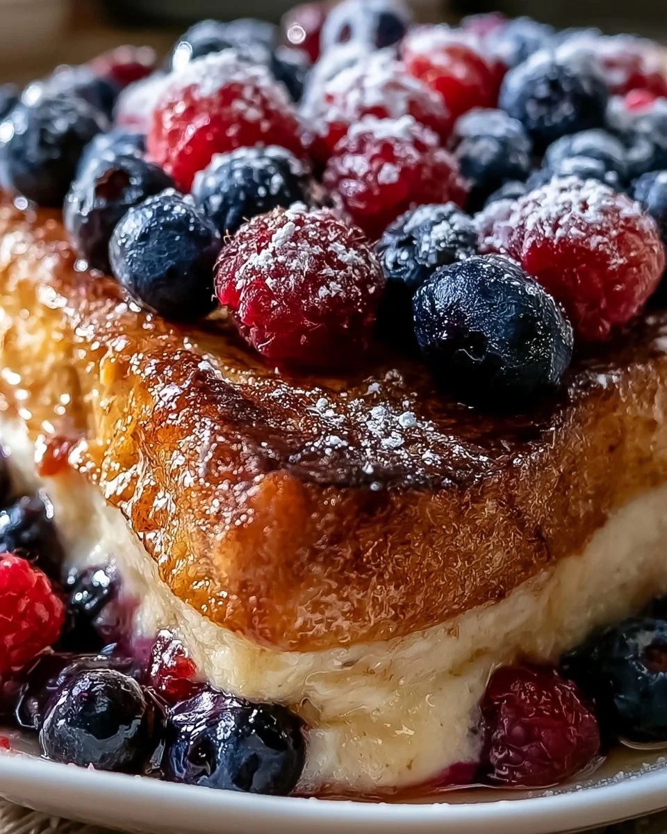 Proteinreicher Frühstücksauflauf mit Zitrone und Heidelbeeren auf einem Teller