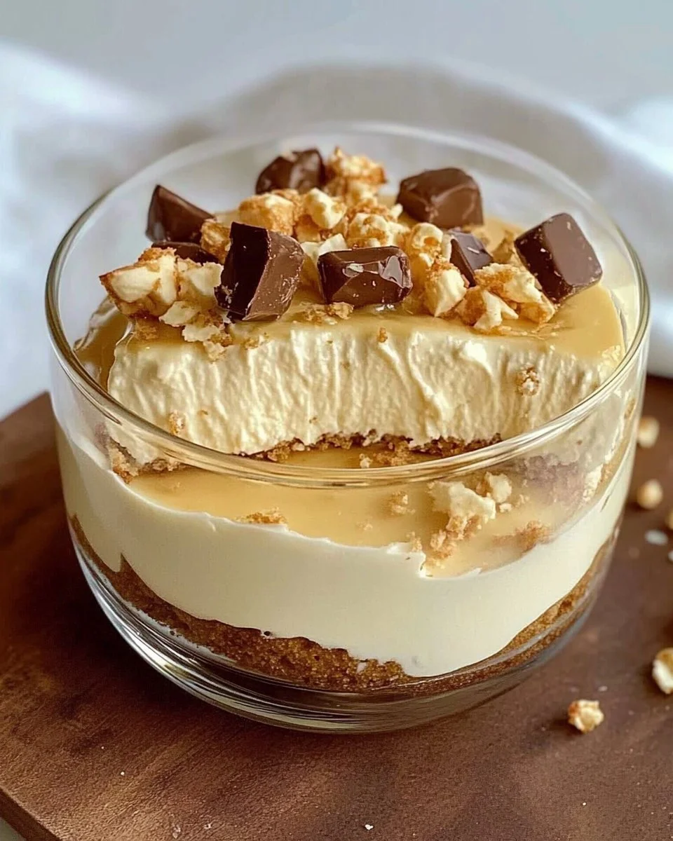 Hoher Protein Weißer Snickers Cheesecake Schüssel